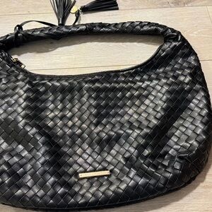 Poppy & Peonies Black Woven Hobo Shoulder Bag